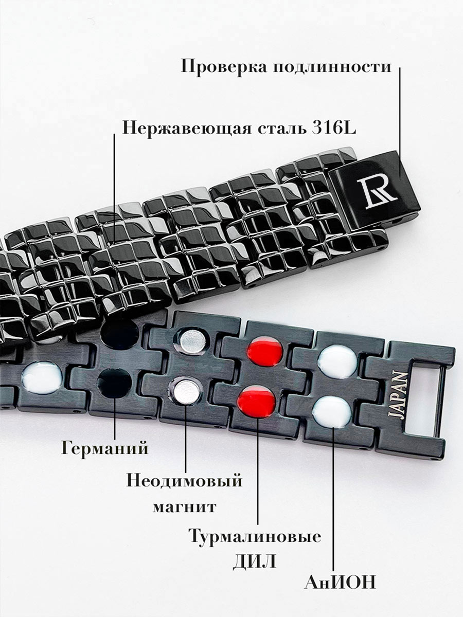 Luxorium Аура Актив Black – стальной лечебный магнитный браслет на руку от давления