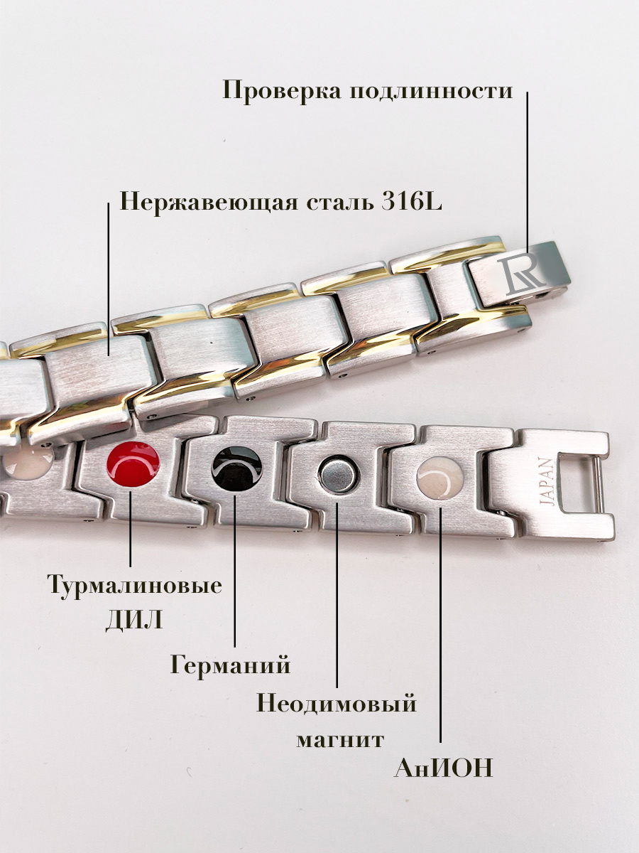 Luxorium Константа Магнитный браслет от давления мужской, энергетический на руку с магнитами турмалином анионом и германием