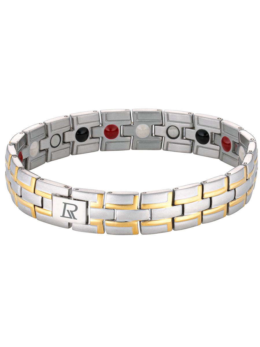Luxorium Премьер Silver Gold - мужской стальной лечебный магнитный браслет на руку от давления купить