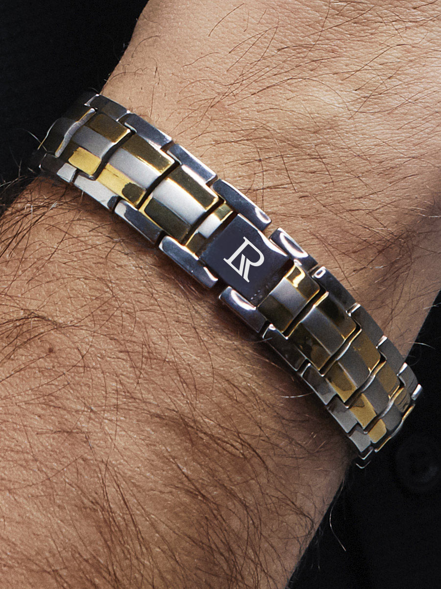 Титановый магнитный браслет на руку от давления премиум Gold