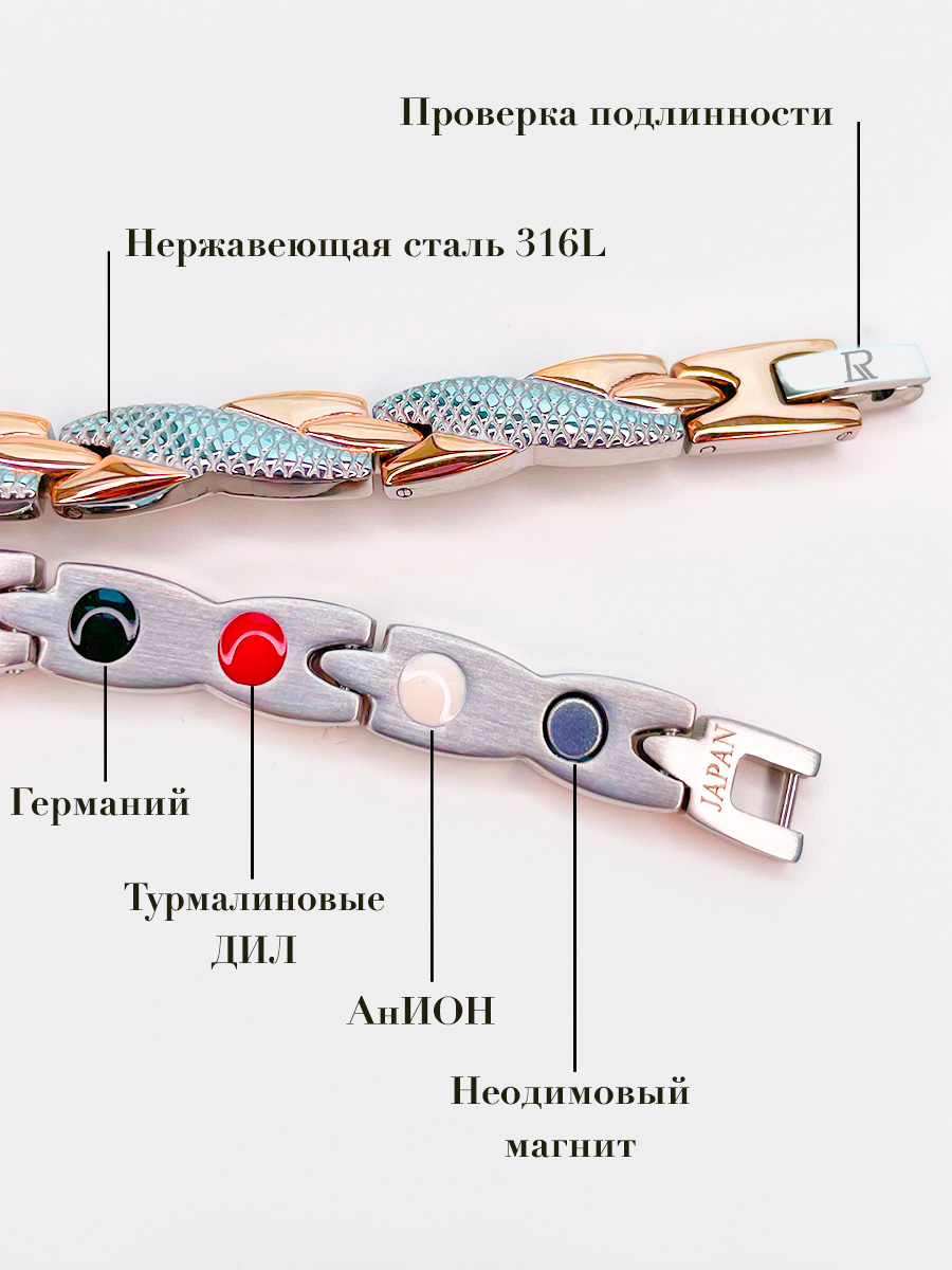 Luxorium Змеючка - стальной лечебный магнитный браслет на руку от давления женский энергетический аксессуар для красоты и здоровья