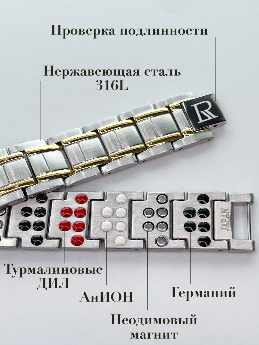 Luxorium Альфа Gold - купить стальной лечебный магнитный браслет на руку от давления мужской энергетический аксессуар для красоты и здоровья