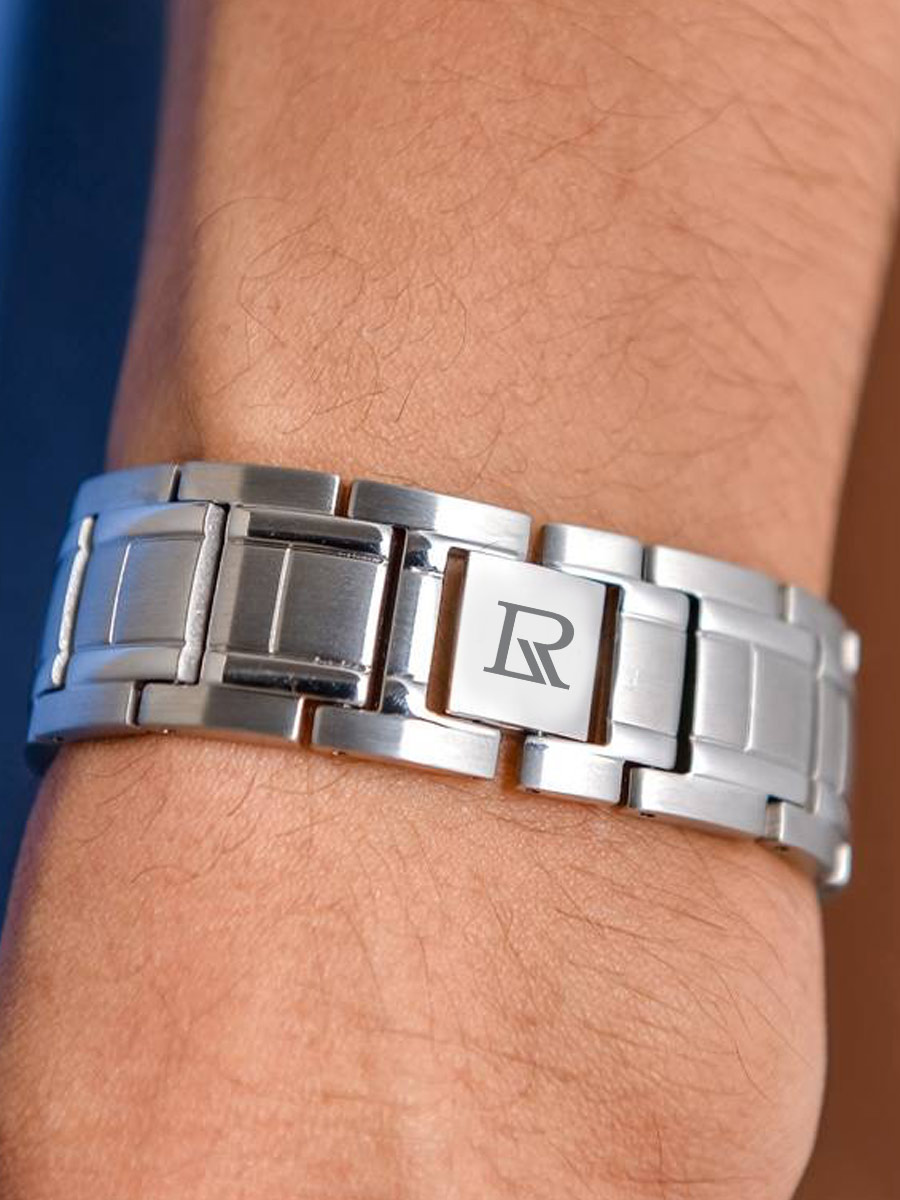 Luxorium Альфа Silver - купить стальной лечебный магнитный браслет на руку от давления мужской широкий