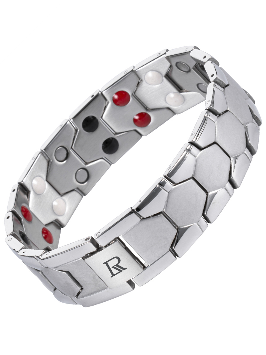 Купить серебристый мужской лечебный магнитный браслет на руку от давления Luxorium Релакс Silver
