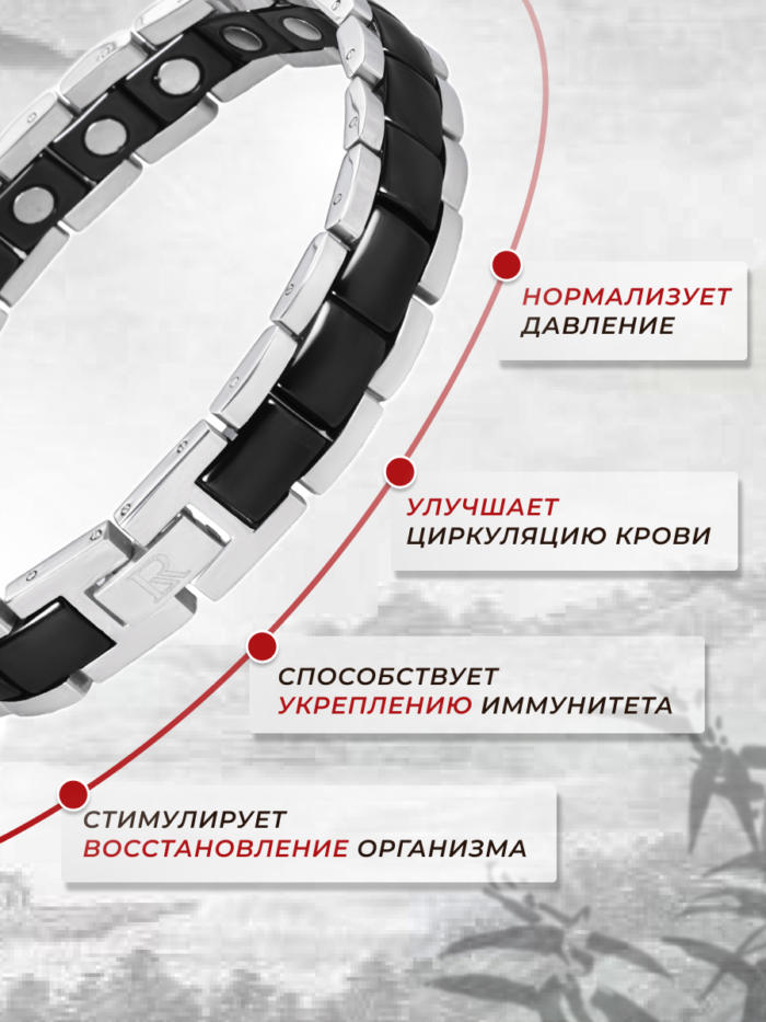 Luxorium Roca Black - керамический лечебный магнитный браслет женский на руку от давления, энергетический аксессуар для красоты и здоровья